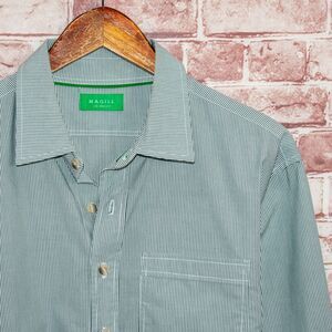 MAGILL Los Angeles Button up Shirt Green Striped Cotton Size Large